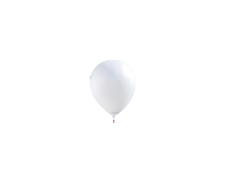 a white balloon with a red string