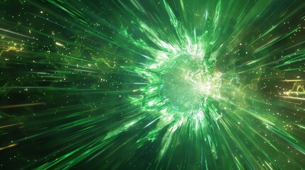A green particle makes a daring move overtaking its competitors with a sudden burst of acceleration.