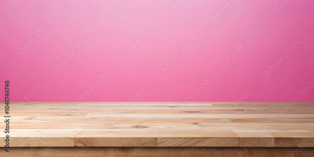 Aufkleber wooden table with a pink gradient background, perfect for showcasing products, displaying artwork, o