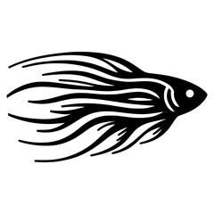 Fototapeta premium Abstract minimalist black and white fish silhouette in stroke lines on plain background. Elegant vector art, ideal for modern decor or minimalist design projects. 