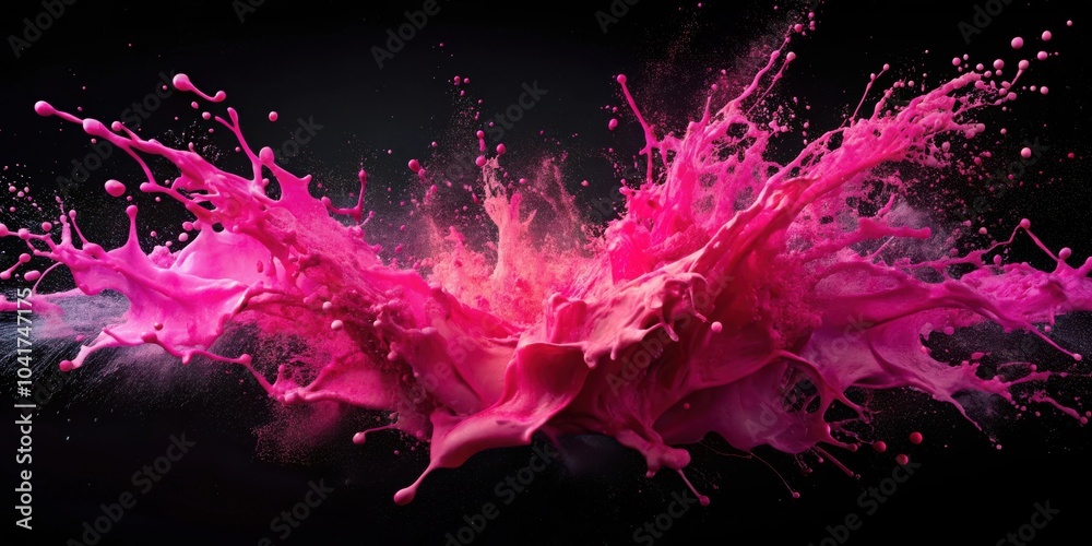 Poster a vibrant splash of magenta paint explodes in a symmetrical burst against a dark backdrop, creating 