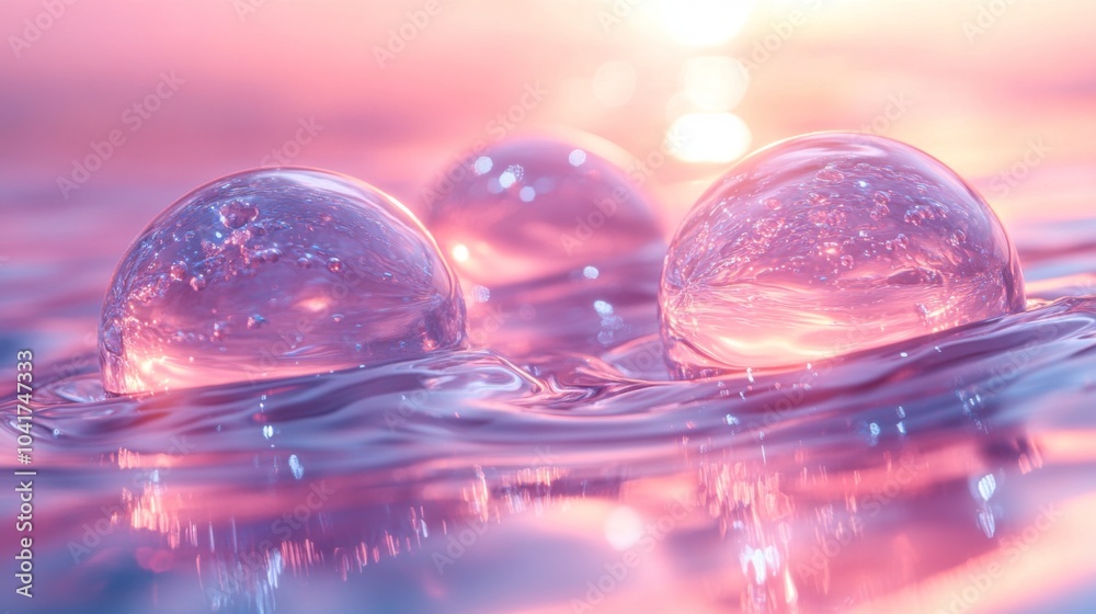 Fototapete bubbles gently rise and shimmer on the surface of water during sunset, creating a mesmerizing displa