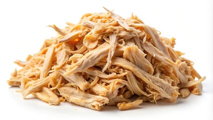 Boiled shredded chicken meat isolated on a white background
