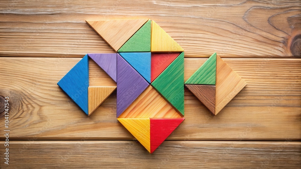 Aufkleber A vibrant puzzle composed of colorful wooden triangles arranged in a complex pattern, offering a challenge to solve and an opportunity to explore creativity and problem-solving skills.
