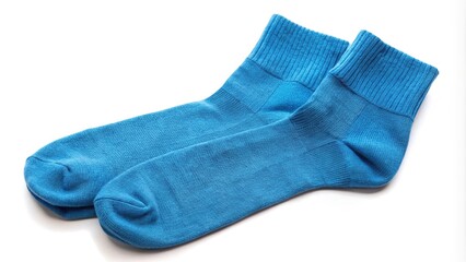 Blue cotton socks isolated on white background with reflection
