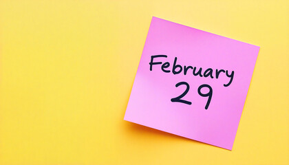 Pink sticky note showing february 29th on yellow background