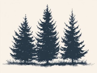 Obraz premium Abstract Evergreen Forest. Monochrome Vector Illustration of Coniferous Trees