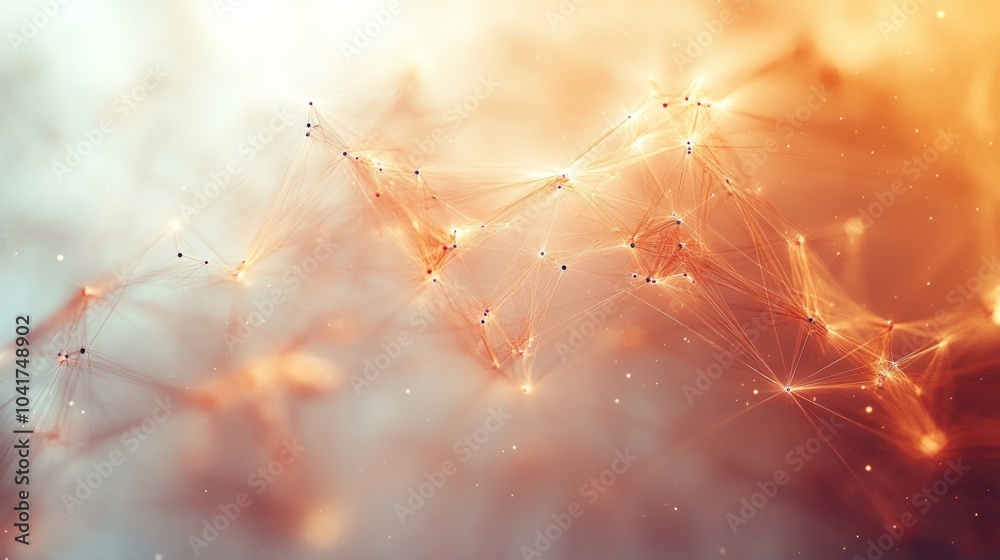 Poster This artwork showcases an abstract network of nodes and connections in warm hues, illustrating the concept of digital interactions and data flow.