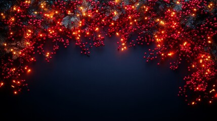 Glowing garland of red and gold lights decorating a dark backdrop for festive occasions