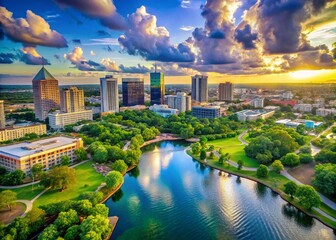 Fototapeta premium Aerial View of Orlando City in Bright Sunshine - Stunning Drone Photography for Travel Enthusiasts