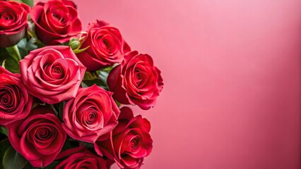 Obraz premium Red roses and ornaments against a pink background