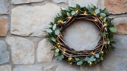 Fototapeta premium Eucalyptus Wreath With Lights
