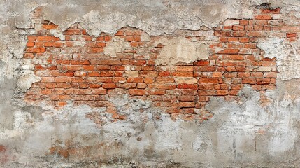 Fototapeta premium Weathered Brick Wall with Cracked Plaster Texture