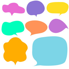 Speech bubble, chat balloon, talk messaging, text communication online in vector symbol illustration. Concept of discussion dialogue, thought bubble icon label conversation comic cartoon style.
