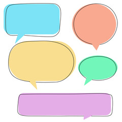 Speech bubble, chat balloon, talk messaging, text communication online in vector symbol illustration. Concept of discussion dialogue, thought bubble icon label conversation comic cartoon style.