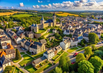 Aerial View of Thouars, France - Beautiful Small Town Landscape with Historic Architecture and Scenic Countryside