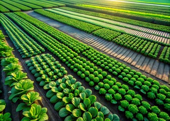 Aerial View of Vibrant Green Pok Choi Fields in Lush Agricultural Landscape