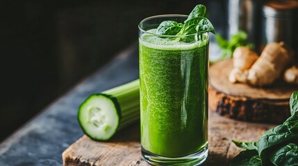Fresh Green Smoothie with Cucumber, Celery, and Spinach