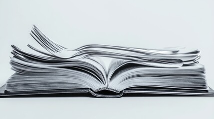 Fototapeta premium Stack of Papers with Cutlery. Business Information Concept of Document Stack