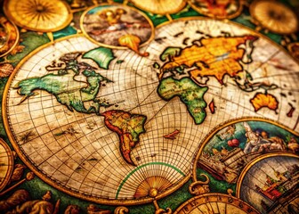Fototapeta premium Antique World Map of Hemispheres with Vintage Details for Historical Exploration