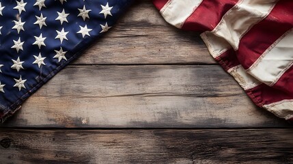 Obraz premium Vintage American Flag Texture On Rustic Wood Background With Copy Space