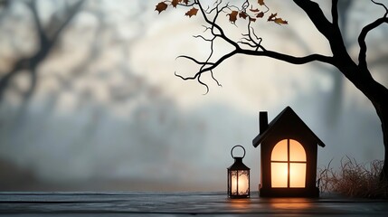 Spooky Boo in neon lights, haunted house silhouette, creepy night sky