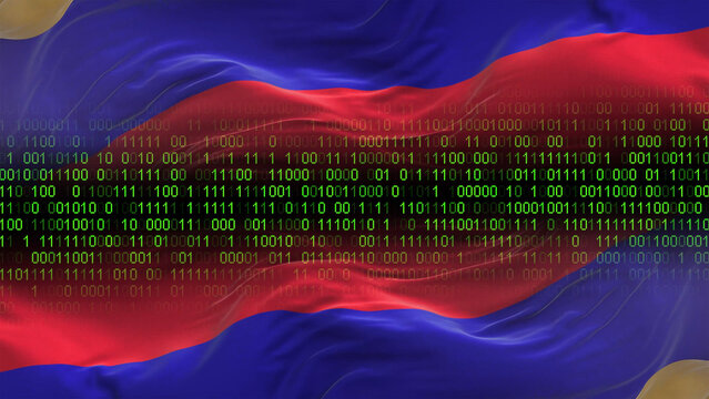 Armenia flag - 3D realistic waving flag on matrix digital background with binary code