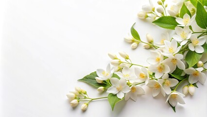 Obraz premium Bright and beautiful sprig of jasmine flowers on white background