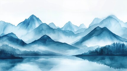 Watercolor Mountains Landscape. Hand-Drawn Nature Illustration with Isolated Background