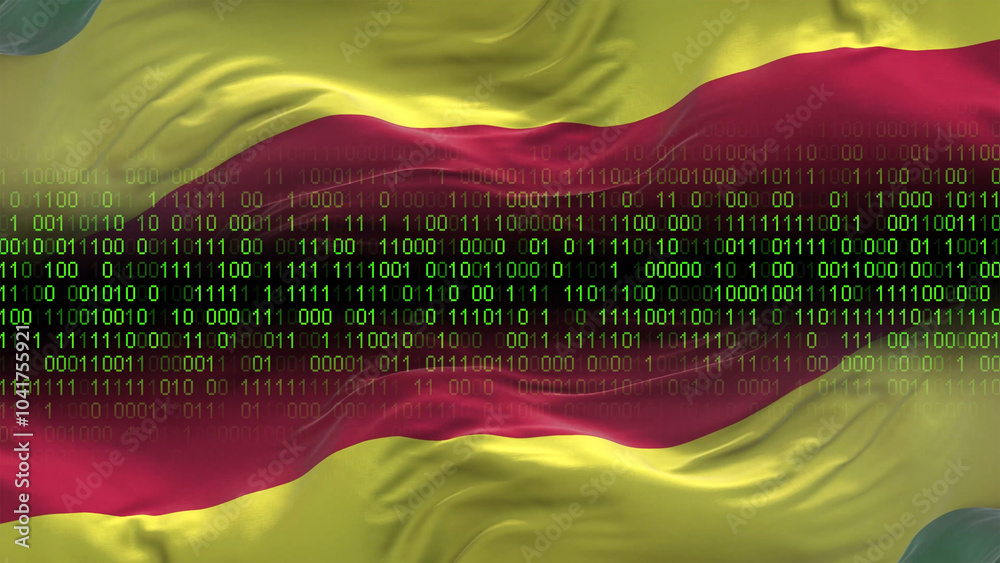 Wall mural bolivia flag - 3d realistic waving flag on matrix digital background with binary code