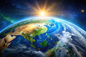 Bright Earth seen from Space with Panoramic view