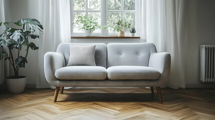 Modern Living Room with Grey Sofa and Natural Light