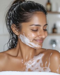 Indian Woman Applying Skincare Product in Close-Up