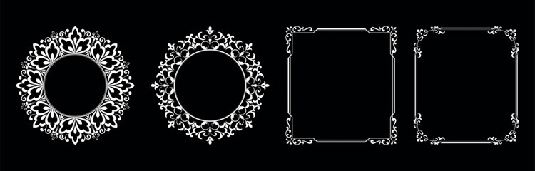 Set of decorative frames Elegant vector element for design in Eastern style, place for text. Floral black and white borders. Lace illustration for invitations and greeting cards.