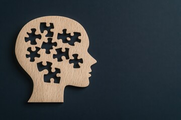 A wooden puzzle piece silhouette representing the complexity of the human mind and intelligence.