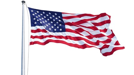 Fototapeta premium Waving American Flag Against White Background with Ample Copy Space