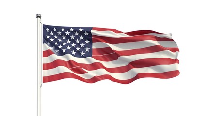 Obraz premium Waving American Flag on White Background with Ample Copy Space