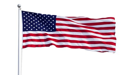 Waving American Flag on White Background with Copy Space for Patriotic Design