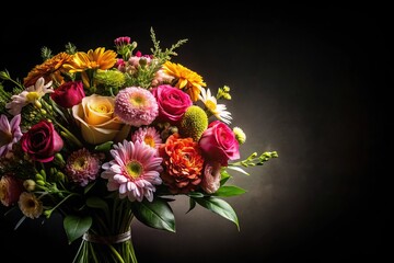 Bouquet of flowers on black background