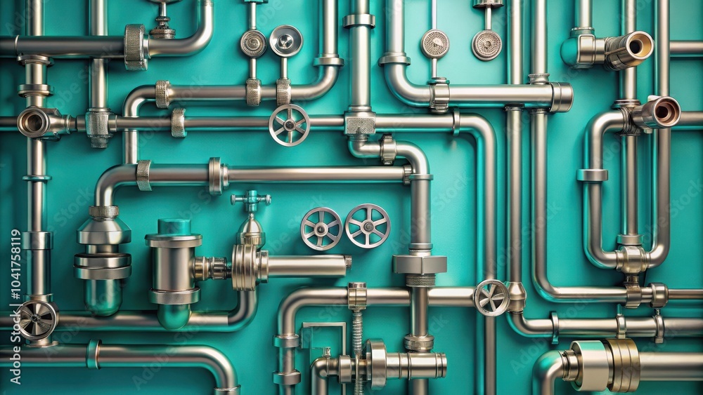 Poster a complex network of pipes and valves, showcasing the intricate plumbing system of a modern building