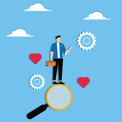 Businessman on magnifying glass transparency