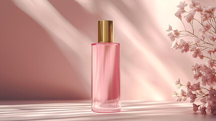 Stylish Mock-Up of Toner Bottle with Pink Design and Gold Cap for Premium Beauty Products