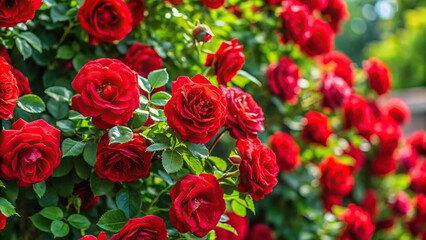 Red roses bush with forced perspective