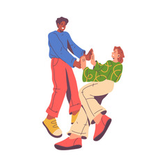 Man and woman smiling and giving high five. Isolated teenager couple or friends meeting and hugging. Family members relationship. Flat cartoon character, vector illustration