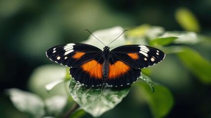 Naklejka premium Black and Orange Butterfly on a Leaf