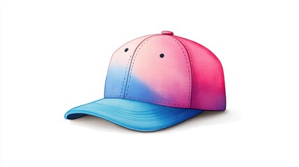 Fototapeta premium A stylish gradient cap featuring vibrant pink and blue colors on a white isolated background.