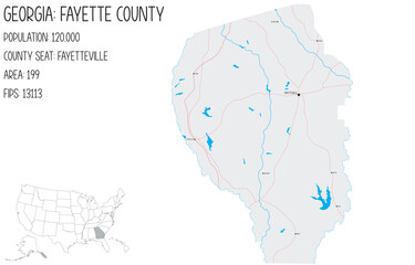 Large and detailed map of Fayette County in Georgia, USA.