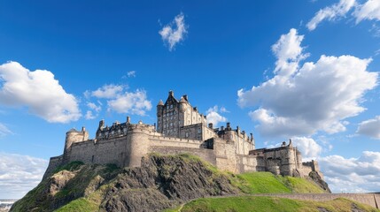 Historic Castle on Hill with Dramatic Sky
