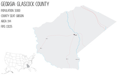 Large and detailed map of Glascock County in Georgia, USA.