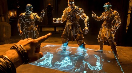Futuristic Holographic Tabletop Game with Immersive Digital Gameplay   A dynamic and innovative digital gaming experience with 3D holographic effects for an engaging and imaginative gameplay